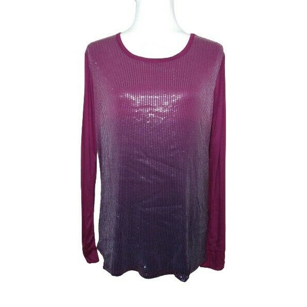 Kelly by Clinton Kelly Sequin Maroon Ombré Top Sm